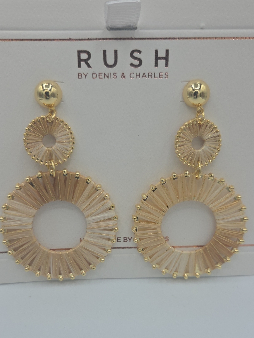 5 for $25! RUSH by Denis & Charles Gold Tone Champagne Hoop Dangle Earrings